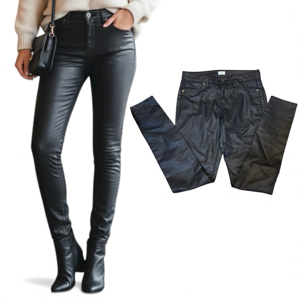 Cache Y2k Black shimmer “leather like” pants sz 0‎ jeans rocker chic 90s goth